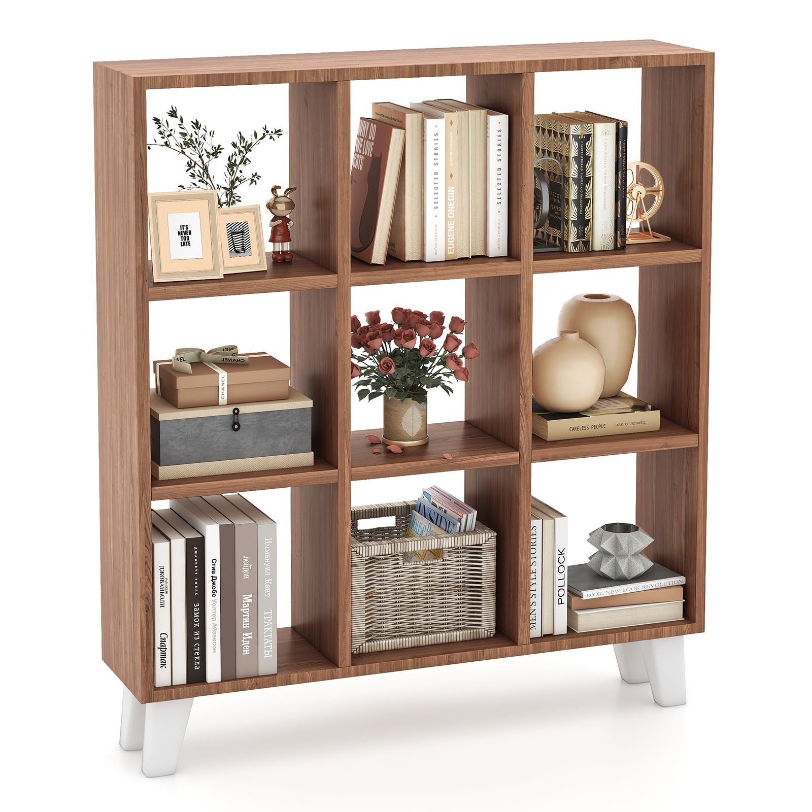 Tangkula Étagère à 9 cubes, bibliothèque autoportante à 3 niveaux avec 6 étagères amovibles